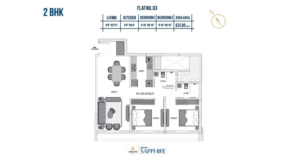 Aplite-Sapphire-Floor-plani-2 BHK-631 Sqft